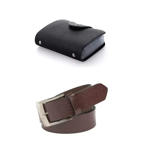 Elegant Two Fold Leatherette Wallet And Belt For Men