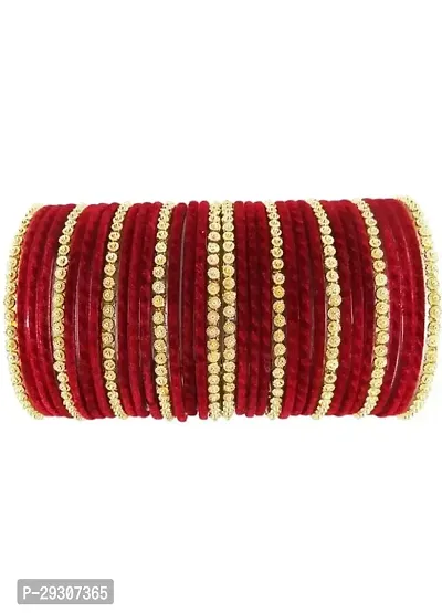 Anitya Golden Designer Glass Velvet Bangles Set For Women And Girls Pack Of 34.-thumb0