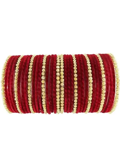 Anitya designer glass velvet bangles set for women and girls ( Pack of 34).