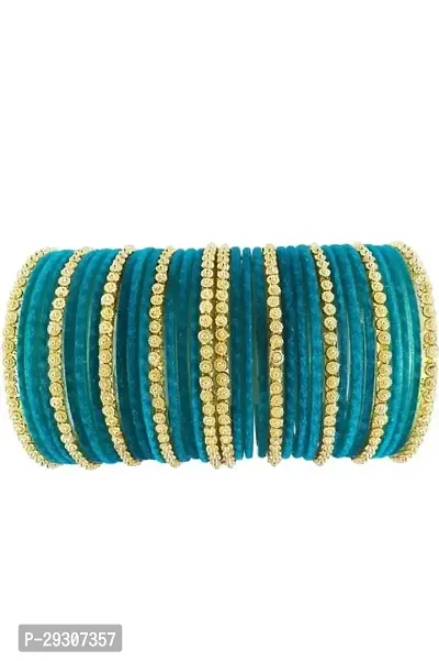 Anitya Golden Designer Glass Velvet Bangles Set For Women And Girls Pack Of 34.