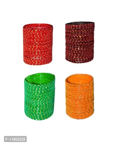 Glass 4 colour velvet bangles set with golden touch  for women and girls (pack of 96)