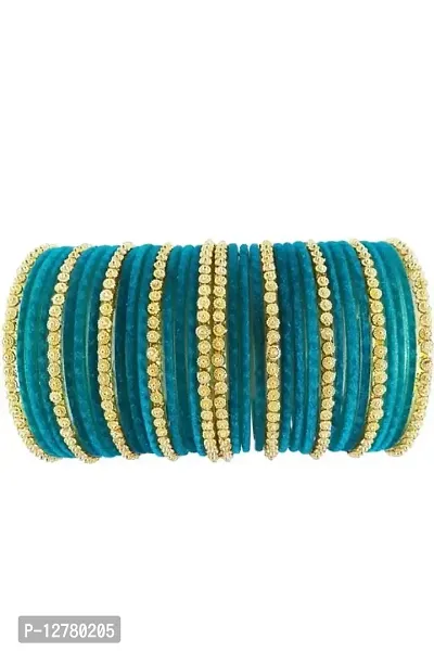 Anitya golden designer glass velvet bangles set for women and girls ( Pack of 34).-thumb0