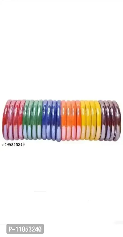 Anitya multicolour glossy glass plain bangle kada set for women and girls (pack of 24)-thumb2
