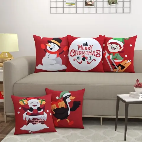 "Maysha Decorative Sofa Square Cushion Covers Merry Christmas Characters Printed, Set of 5 (16x16 Inch) (Multicolor-6)"