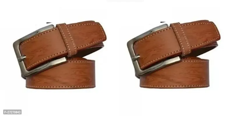 Elegant Tan Leather Solid Belt For Men Pack Of 2-thumb0