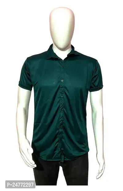 Reliable Lycra Green Short Sleeves Solid Shirt For Men-thumb0