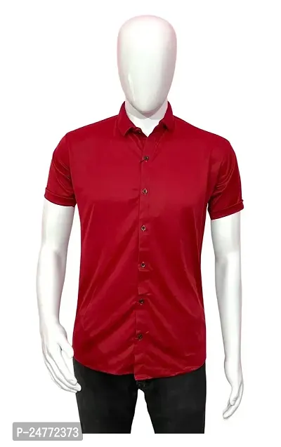 Reliable Lycra Red Short Sleeves Solid Shirt For Men