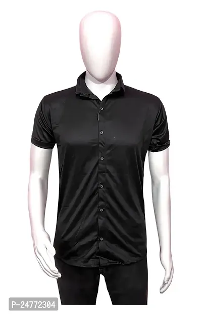 Reliable Lycra Black Short Sleeves Solid Shirt For Men