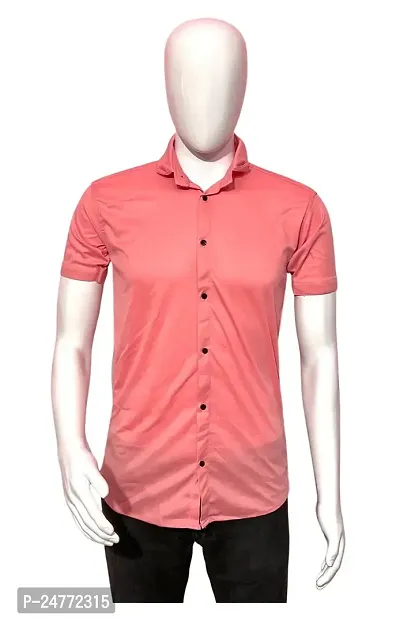 Reliable Lycra Pink Short Sleeves Solid Shirt For Men-thumb0