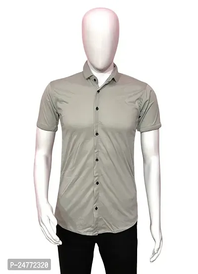 Reliable Lycra Grey Short Sleeves Solid Shirt For Men-thumb0