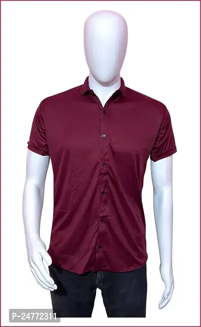 Reliable Lycra Maroon Short Sleeves Solid Shirt For Men-thumb0
