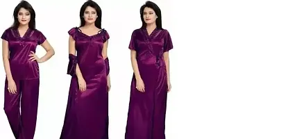 4 Pc women nighty Womens Satin Solid Maxi Nighty