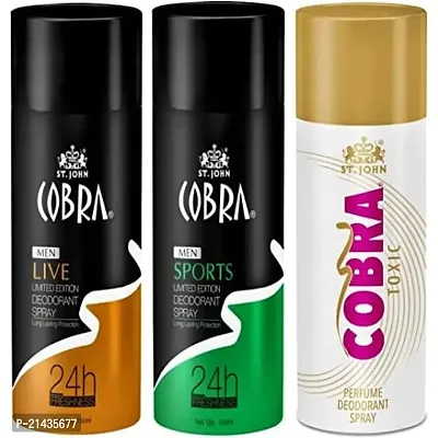 St.John Cobra Deo Live (150 Ml), Cobra Deo Sports (150 Ml)  Cobra Deo Toxic(150 Ml) Deodorant Spray - For Men  Women (450 Ml, Pack Of 3)-thumb0