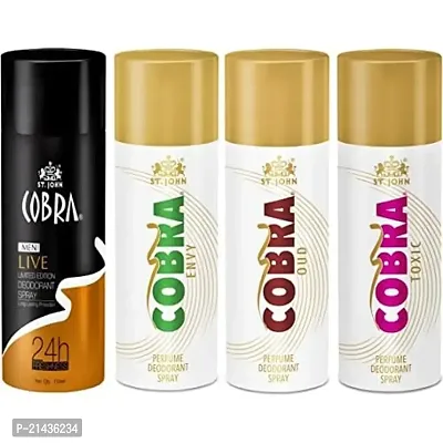St.John Cobra Deo Live (150 Ml), Cobra Deo Envy (150 Ml), Cobra Deo Oud (150 Ml)  Cobra Deo Toxic (150 Ml) Deodorant Spray - For Men  Women (600 Ml, Pack Of 4)