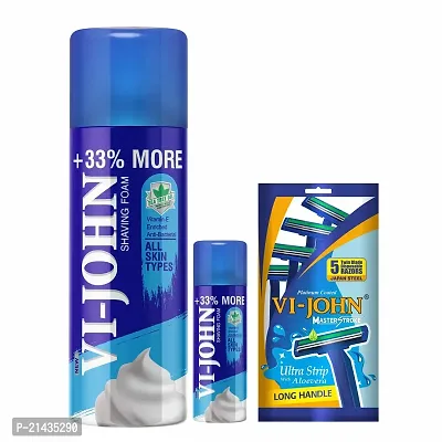 VI - JOHN Shaving Foam for All Skin Type (400 + 50 Gm) + Aloe Vera UltraStrip Razor (3 Items In Combo Kit)-thumb0