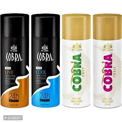 St.John Cobra Deo Live  Cool  Envy  Toxic Deodorant Spray - For Men  Women (600 Ml, Pack Of 4)-thumb0