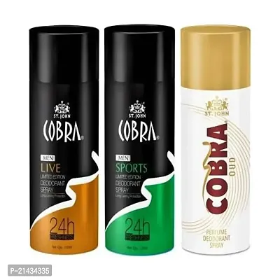 St.John Cobra Deo Live  Sports  Oud Deodorant Spray - For Men  Women 450 Ml, Pack Of 3