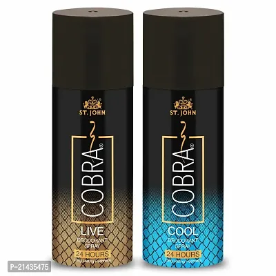 ST. JOHN COBRA Deodorant Spray For Men | 24 Hrs Long Lasting Perfume | Irresistible Scent Fresh Good Fragrance Cool and Live 150 ml each (Pack of 2)-thumb0