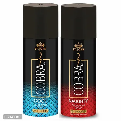 ST.JOHN COBRA Deodorant Spray For Men  Women | Irresistible Scent Fresh and Soothing Long Lasting Good Fragrance Perfume for Men | Limited Edition Deo Cool and Naughty Deodorant Body Spray for Men 150Ml each (Pack Of 2)