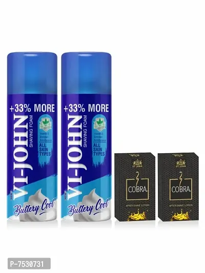 VI-JOHN Shaving Grooming Kit For Men - After Shave Loti  Shave Foam All Type 400 gm (Pack Of 2) - (4 Items in the set)-thumb0