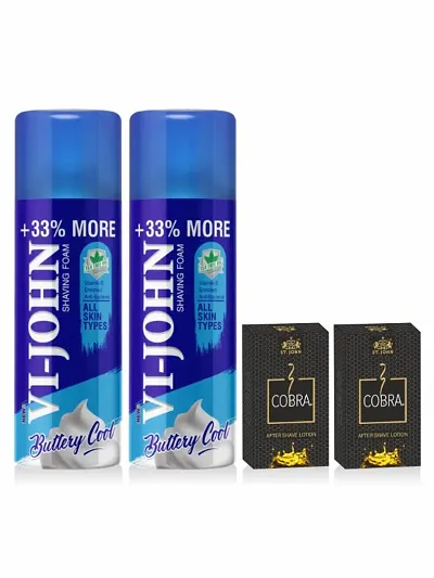 VI-JOHN Shaving Grooming Kit For Men - After Shave Loti  Shave Foam All Type 400 gm (Pack Of 2) - (4 Items in the set)