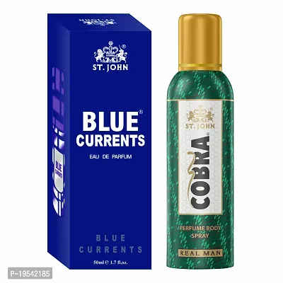 ST. JOHN Cobra Deo No Gas Real man Deodorant Body Spray (100ML) and Blue Current 50ML Perfume (2 Items in the set)