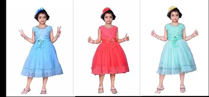 Stylish Net Dresses For Girls Pack Of 3