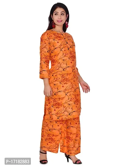 Rahini Women's Rayon Printed Casual Straight Kurta and Palazzo Set(Orange)-thumb4