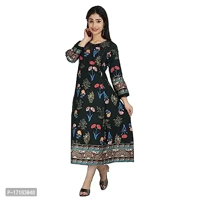 RAHINI Women s Embroidered and PrintedBlack Rayon Kurta/Kurti (Large)