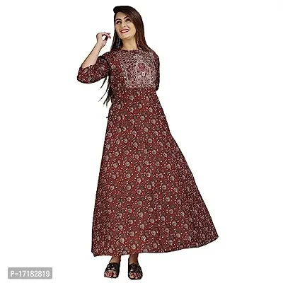 RAHINI Embroidered Women's Cotton Kurti Kurta (X-Large) Brown-thumb0