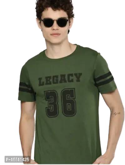 Reliable Olive Polyester Printed Round Neck Tees For Men