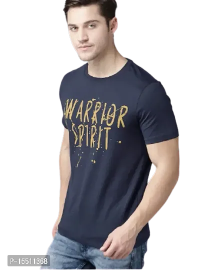 Reliable Navy Blue Polyester Printed Round Neck Tees For Men-thumb0