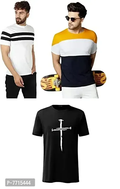 Reliable Multicoloured Polyester Printed Round Neck Tees For Men