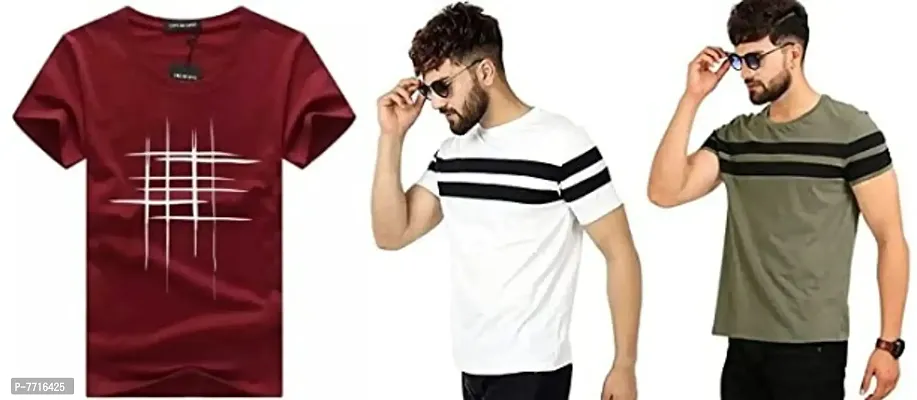 Reliable Multicoloured Cotton Blend Printed Round Neck Tees For Men
