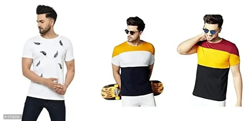 Reliable Multicoloured Cotton Blend Printed Round Neck Tees For Men