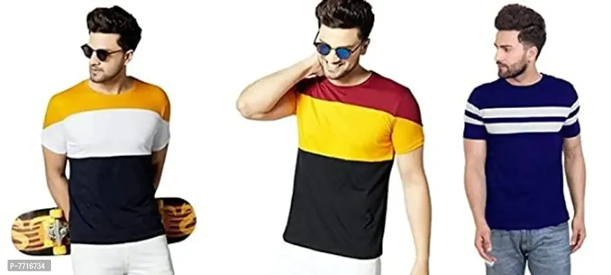 Reliable Multicoloured Cotton Blend Striped Round Neck Tees For Men