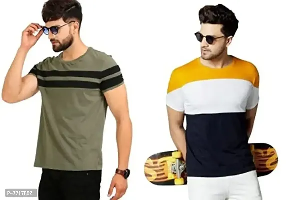 Multicoloured Cotton Blend Tshirt For Men-thumb0