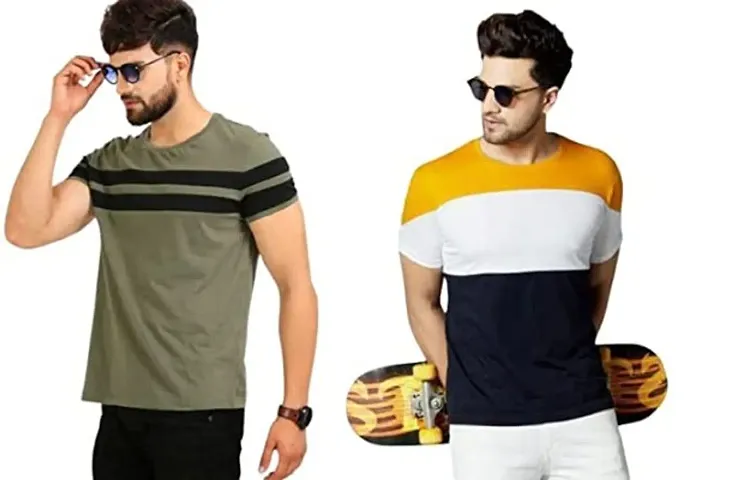 Reliable Blend Self Pattern Round Neck Tees For Men