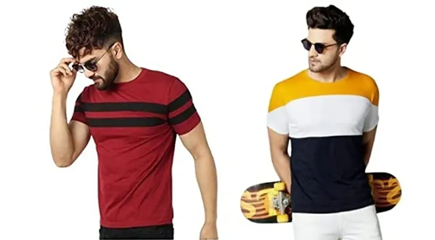 Reliable Blend Self Pattern Round Neck Tees For Men