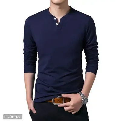 Mens Regular Fit Full Sleeve Solid Cotton Henley T-Shirt