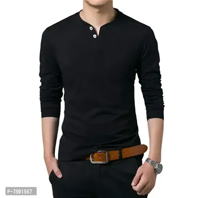 Reliable Black Cotton Solid Henley Tees For Men-thumb0