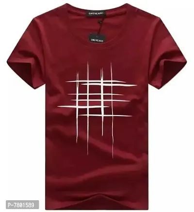 Reliable Maroon Cotton Blend Printed Round Neck Tees For Men-thumb0