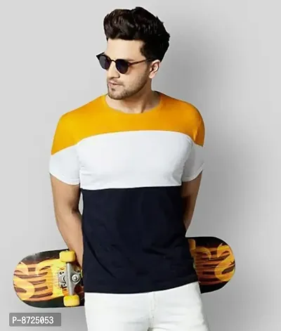 Reliable Multicoloured Polyester Blend Striped Round Neck Tees For Men-thumb3