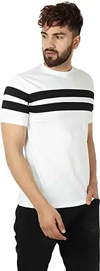 Reliable Multicoloured Polyester Blend Striped Round Neck Tees For Men-thumb3