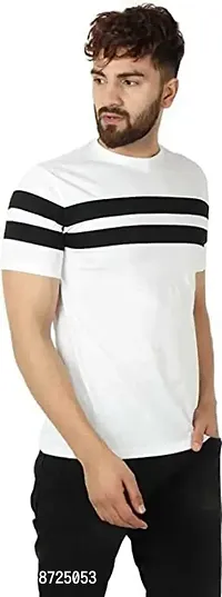 Reliable Multicoloured Polyester Blend Striped Round Neck Tees For Men-thumb4