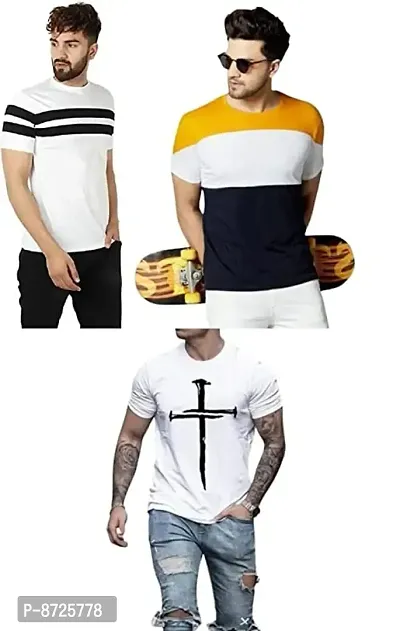 Reliable Off White Polyester Blend Printed Round Neck Tees For Men-thumb0