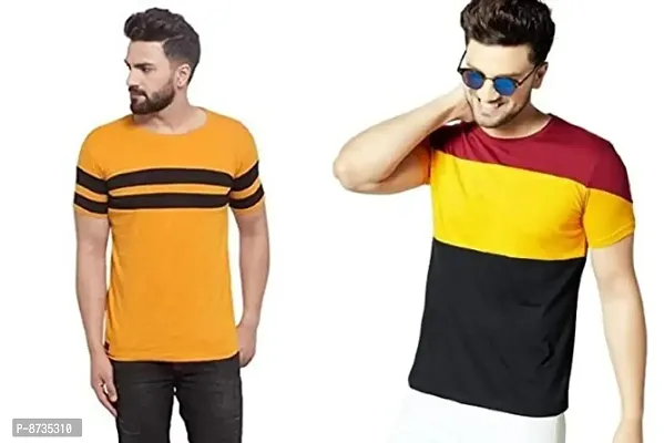 Reliable Multicoloured Polyester Blend Printed Round Neck Tees For Men