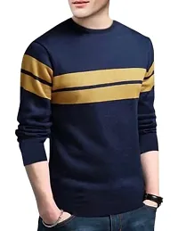 Reliable Multicoloured Polyester Blend Striped Round Neck Tees For Men-thumb1