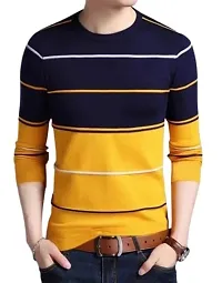 Reliable Multicoloured Polyester Blend Striped Round Neck Tees For Men-thumb3