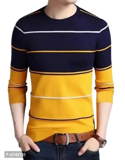 Reliable Multicoloured Polyester Blend Striped Round Neck Tees For Men-thumb4